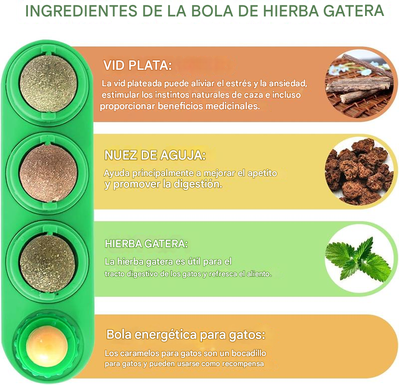 CatnipBalls™ | BOLAS DE HIERBA GATERA X4 ★ Mejora la digestión, la salud bucal y emocional de tu gato