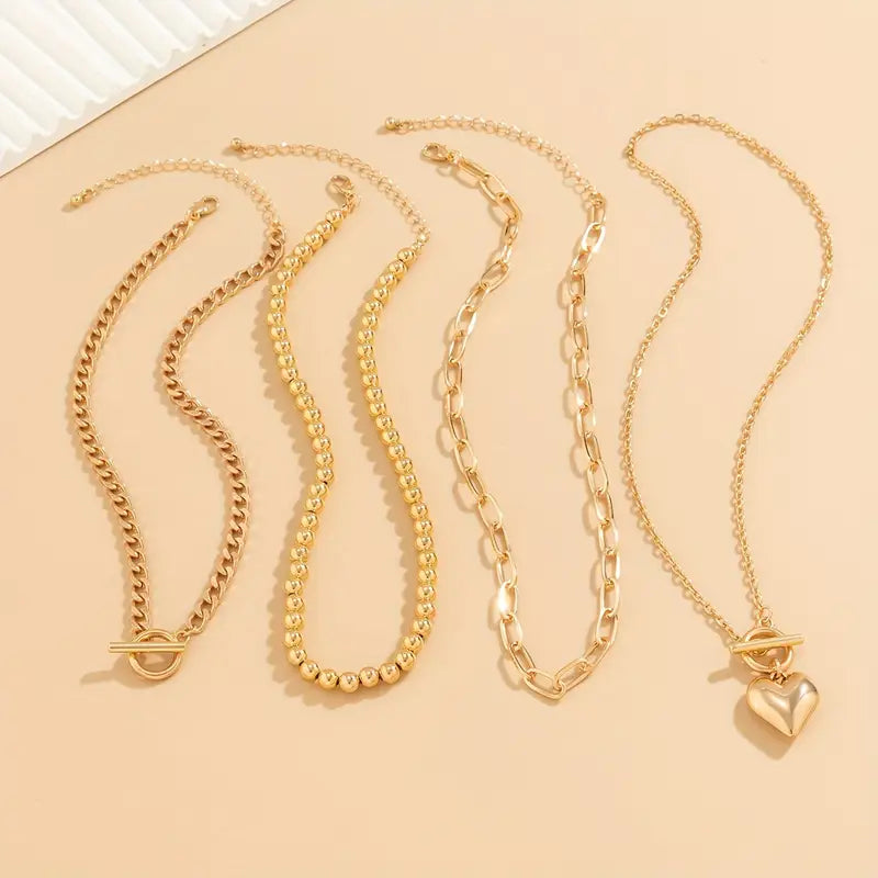Gold Glow™ | SET COLLARES MINIMALISTAS GEOMÉTRICOS X4 PCS ★ Úsalos juntos o por separado
