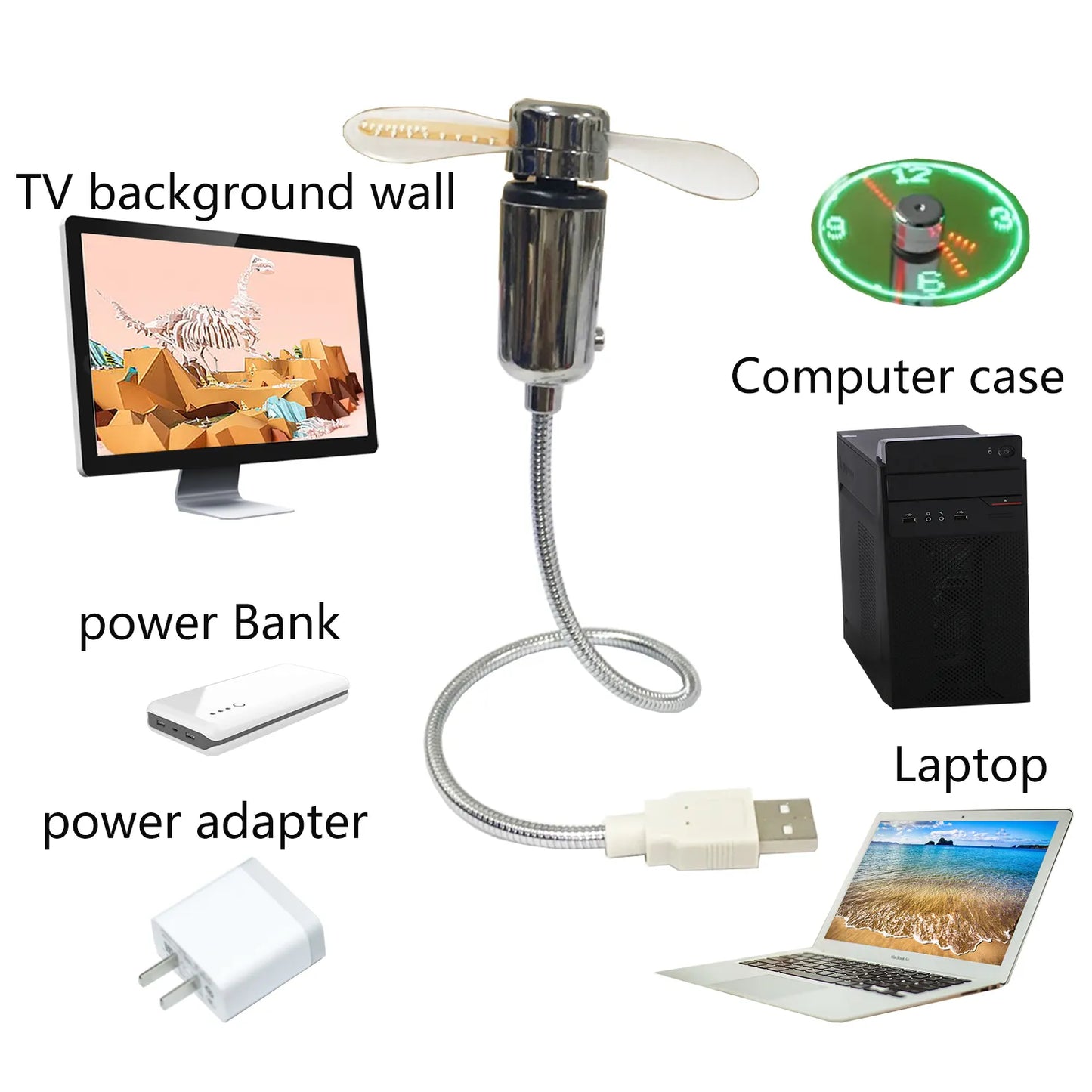 AirClock® | MINI VENTILADOR PORTÁTIL CON RELOJ HOLOGRÁFICO LED