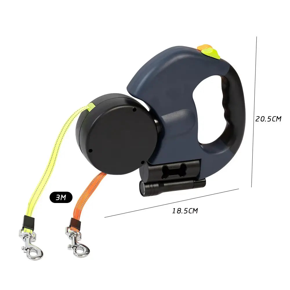 EasyWalk® CORREA DOBLE RETRÁCTIL ANTIENREDOS PARA MASCOTAS 4 EN 1