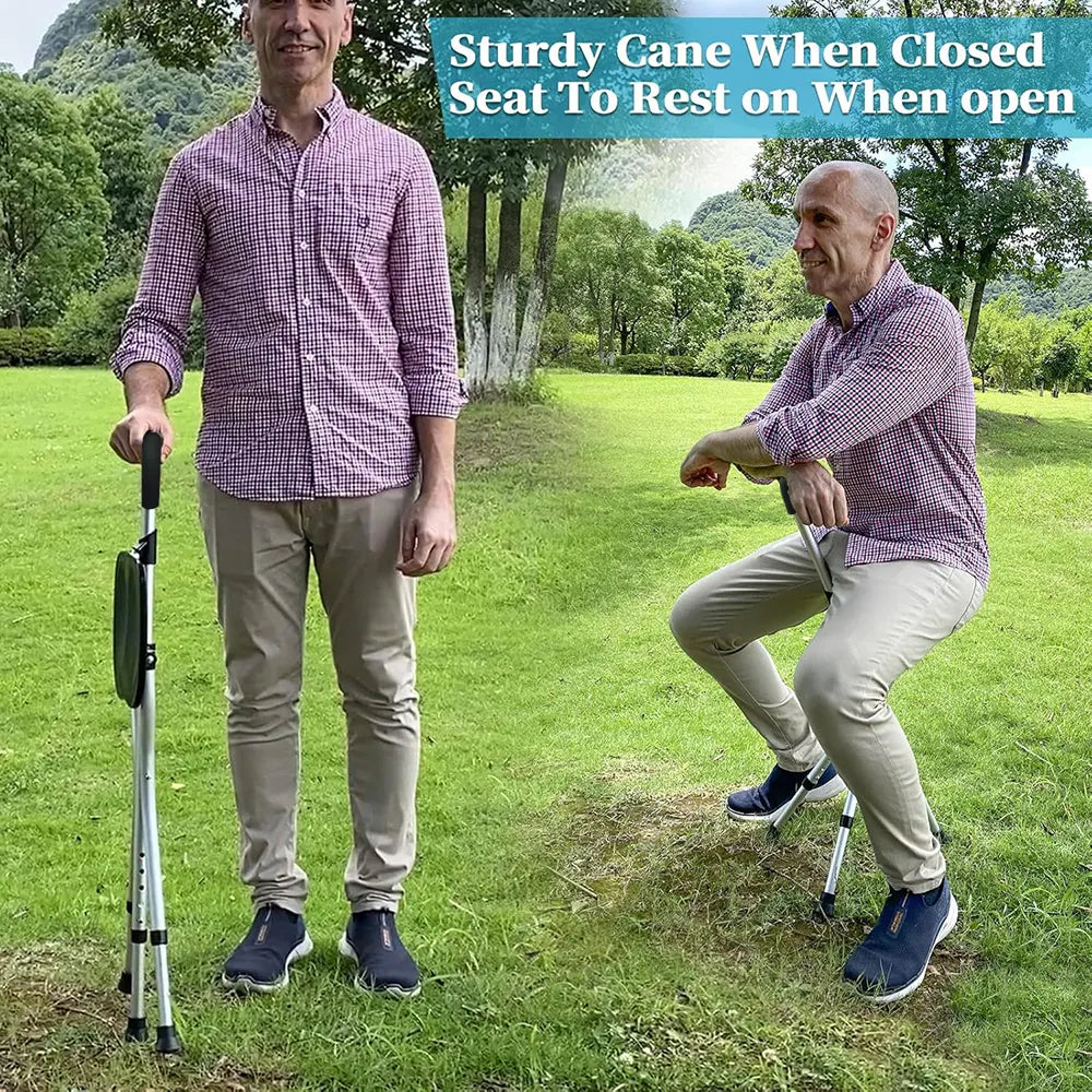 Secure-Sit® | BASTÓN PLEGABLE CONVERTIBLE EN SILLA ★ Ideal para adultos mayores.