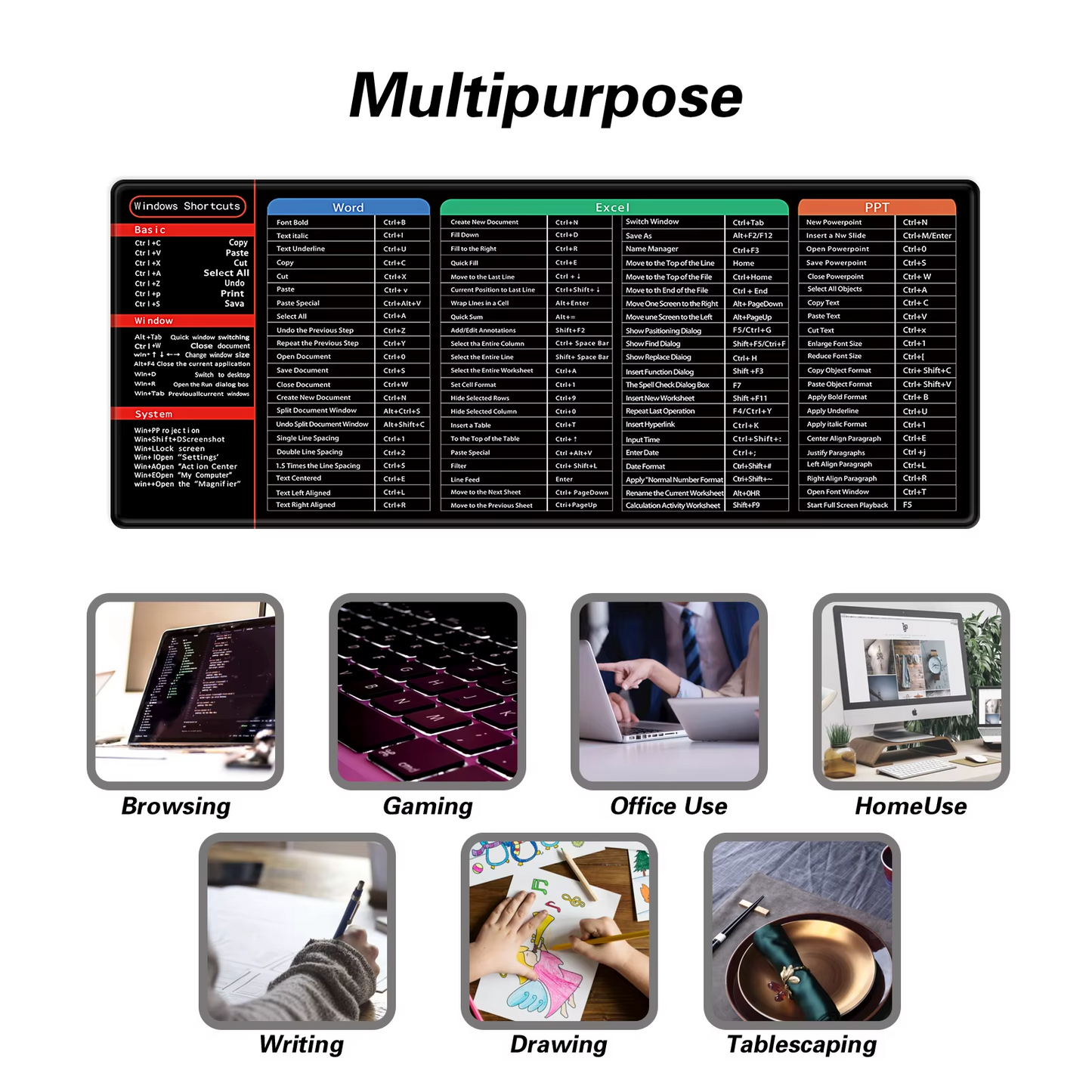 OfficeHack® | ALFOMBRILLA DE ESCRITORIO CON COMANDOS ★ Potencia tu trabajo fácilmente