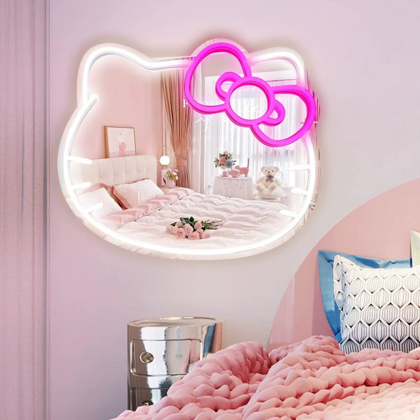 CozyKitty® | ESPEJO DE HELLO KITTY LED ★ Decoración con Encanto