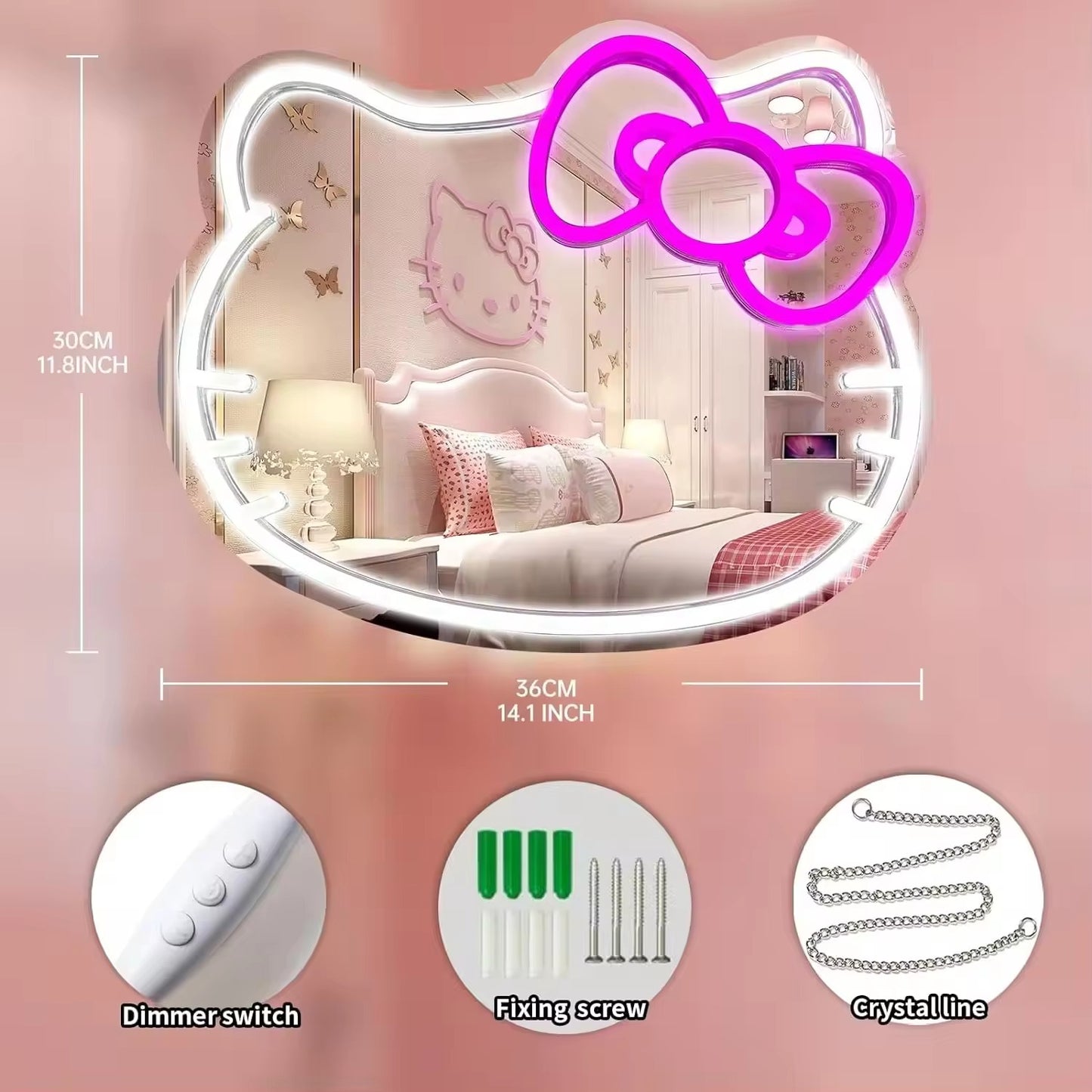 CozyKitty® | ESPEJO DE HELLO KITTY LED ★ Decoración con Encanto