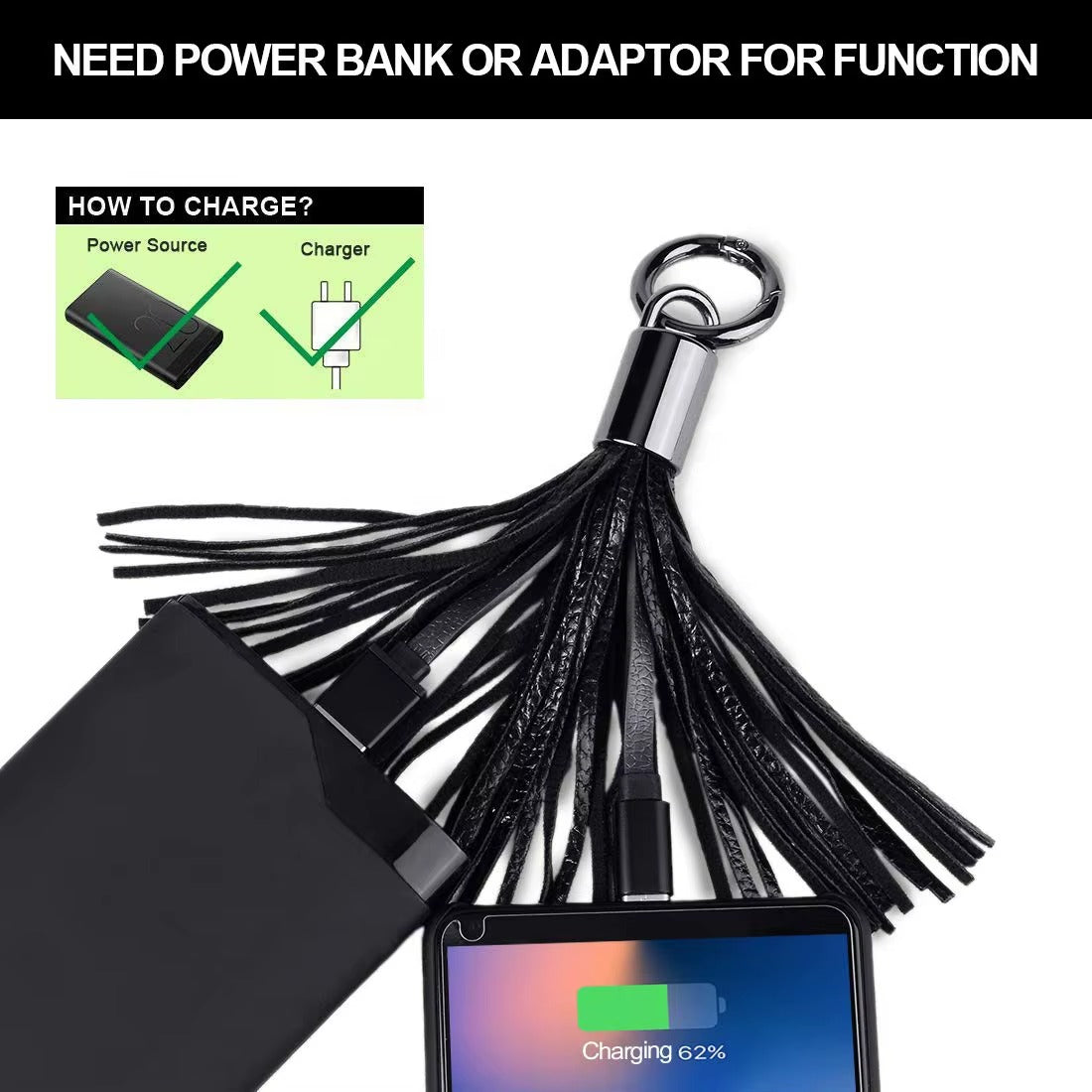 GoCharge™ Hermoso Llavero Con Borla y Cable de Carga 3 en 1