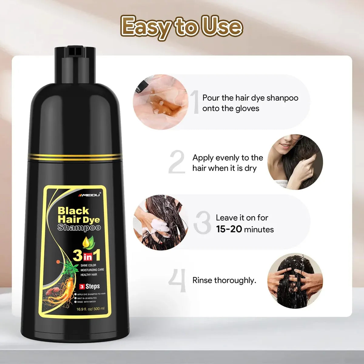 HairDye® Shampoo Para Teñir el Cabello 3 en 1